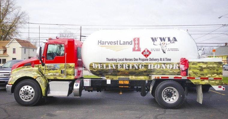 Propane delivery truck with camouflage wrap