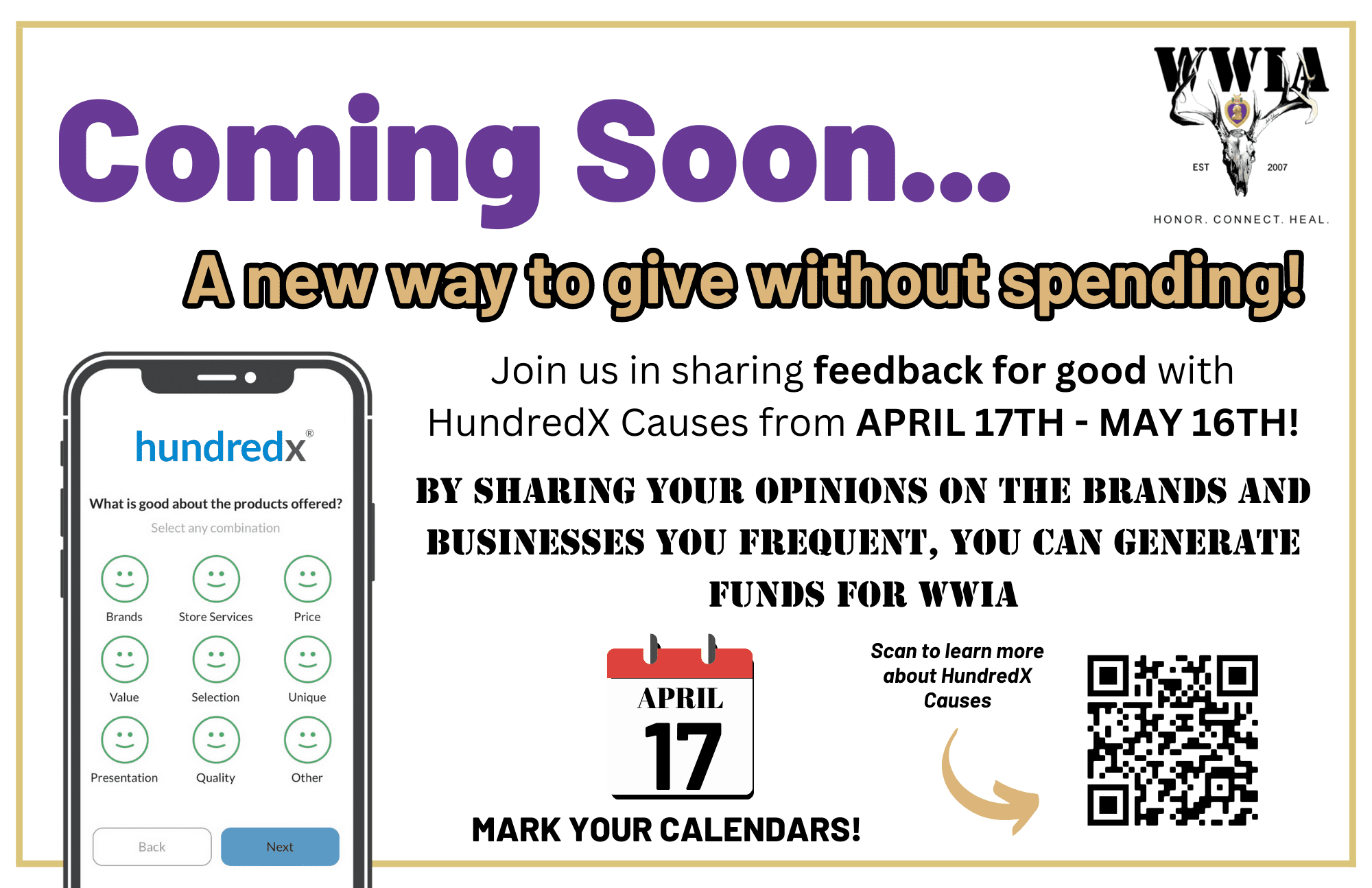 Gold bordered WWIA HundredX promotional flyer