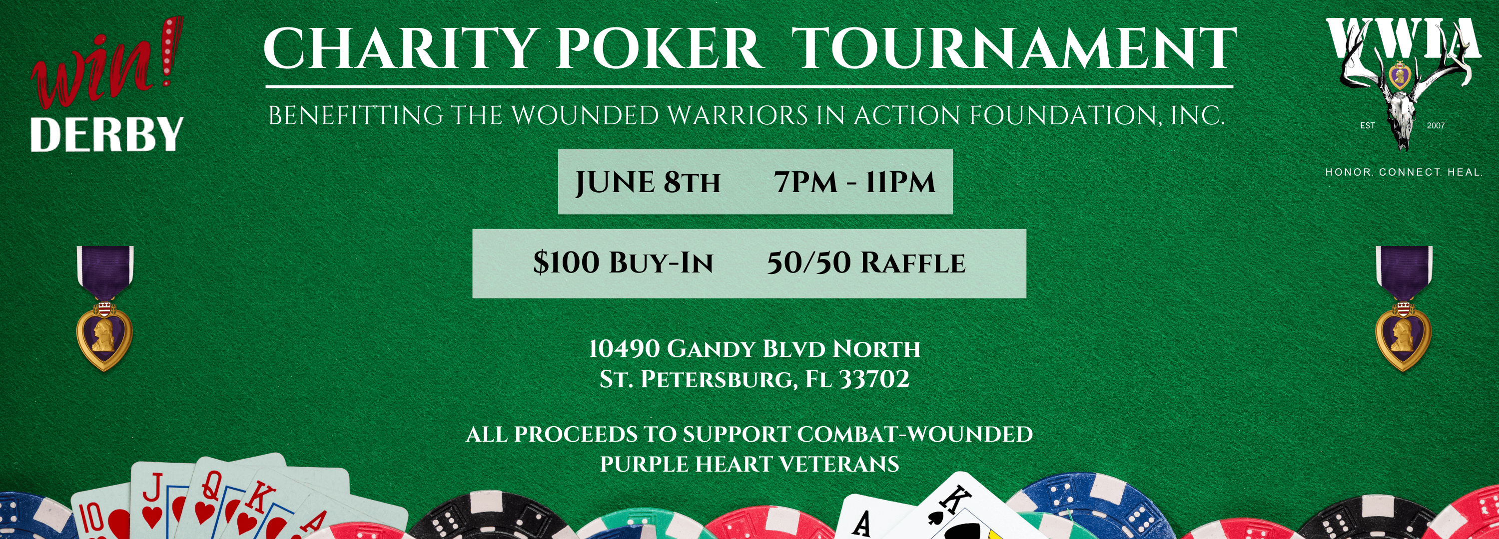 Green felt poker charity event poster