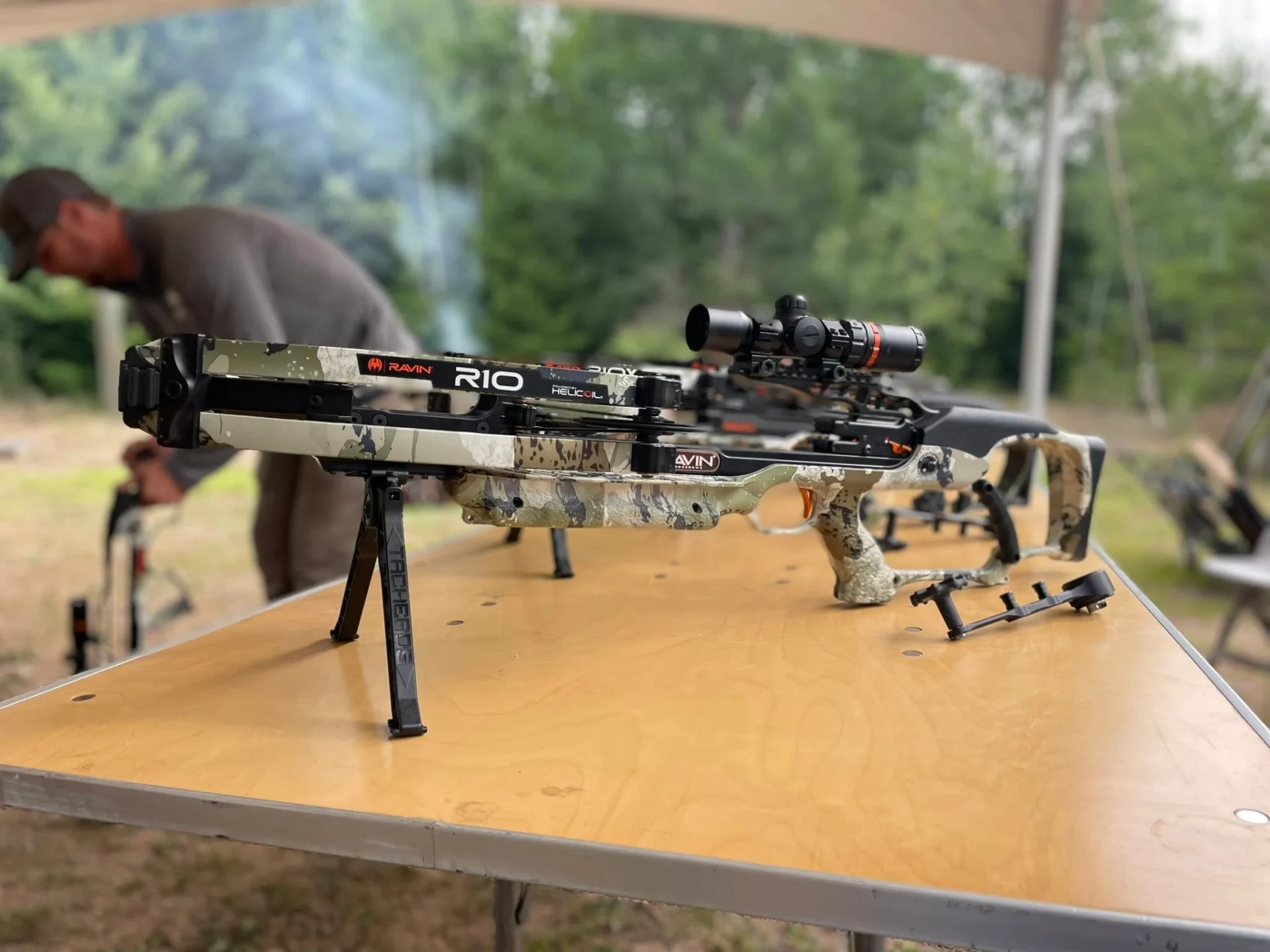 Crossbow on table at outdoor range