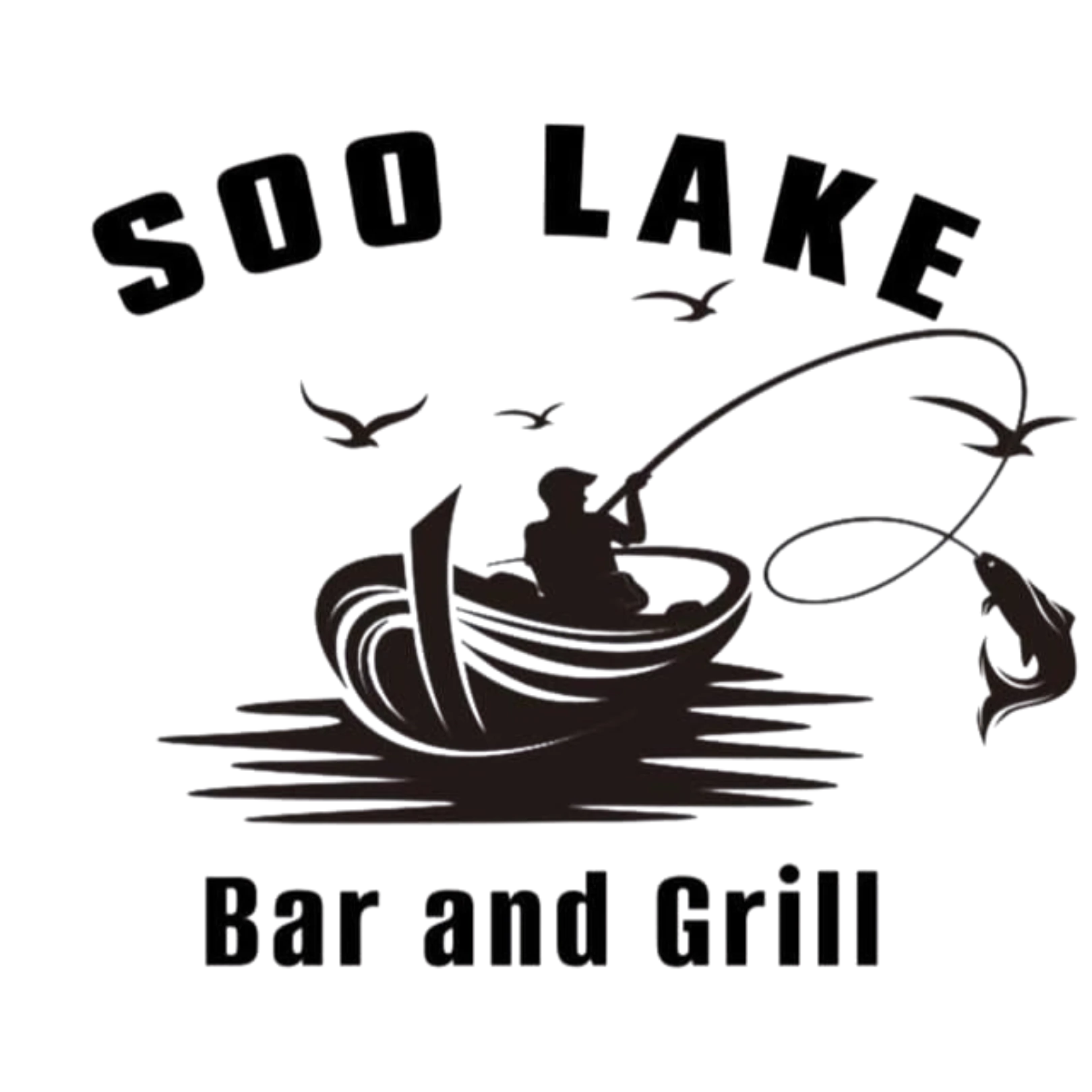Fisherman in boat logo Soo Lake text