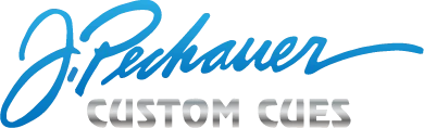 J Pechauer Custom Cues logo on black