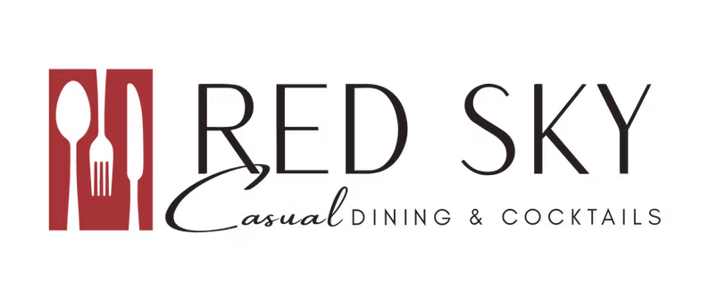 Red Sky restaurant logo with utensils icon.