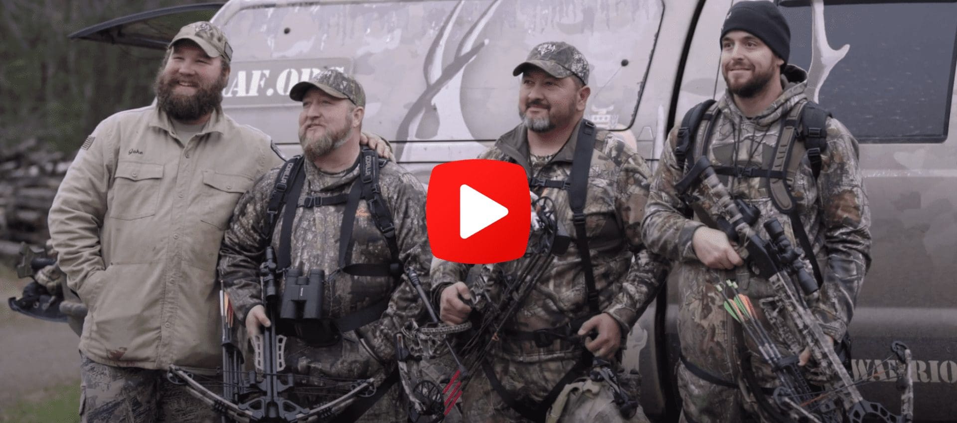 Four hunters posing with bows outdoors Wounded Warriors in Action Foundation Four hunters posing with bows outdoors