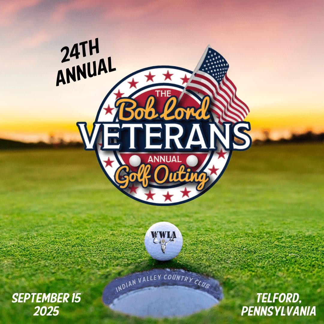 Golf outing logo on grassy course background