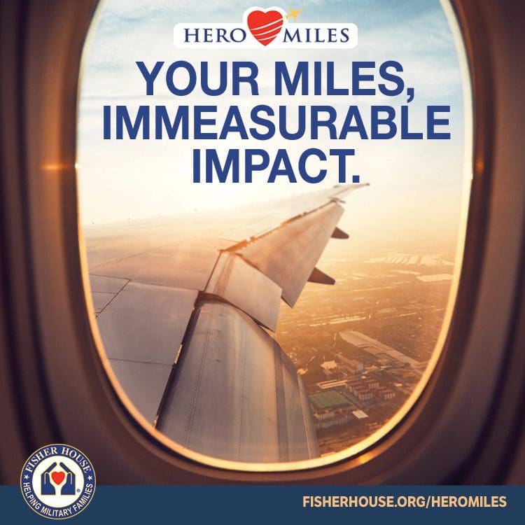 Airplane wing view with Hero Miles text