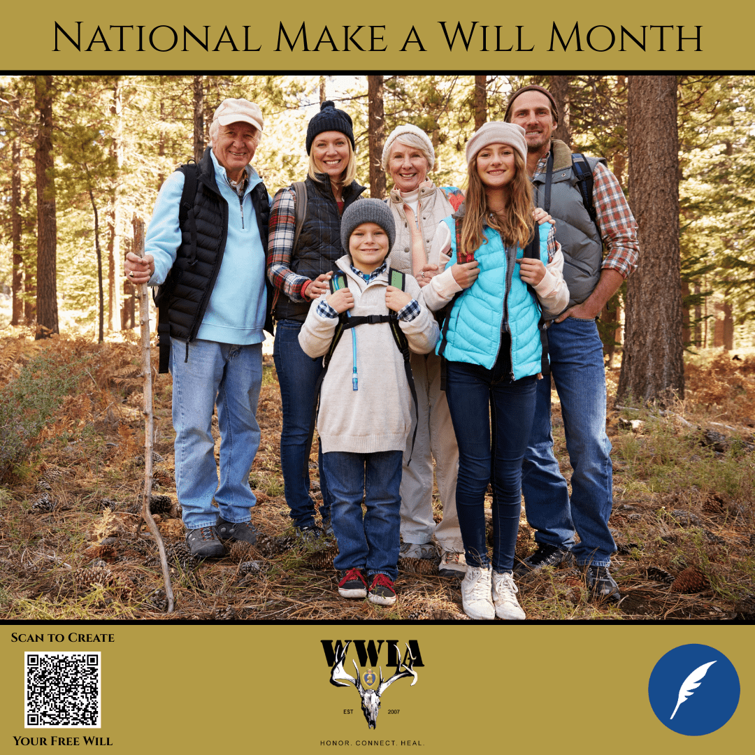 Family hiking in the woods smiling together