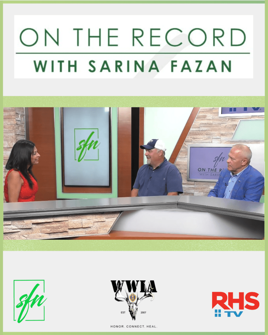 Talk show interview with three people seated