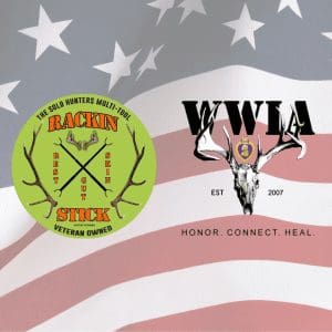 Logo featuring antlers and American flag background