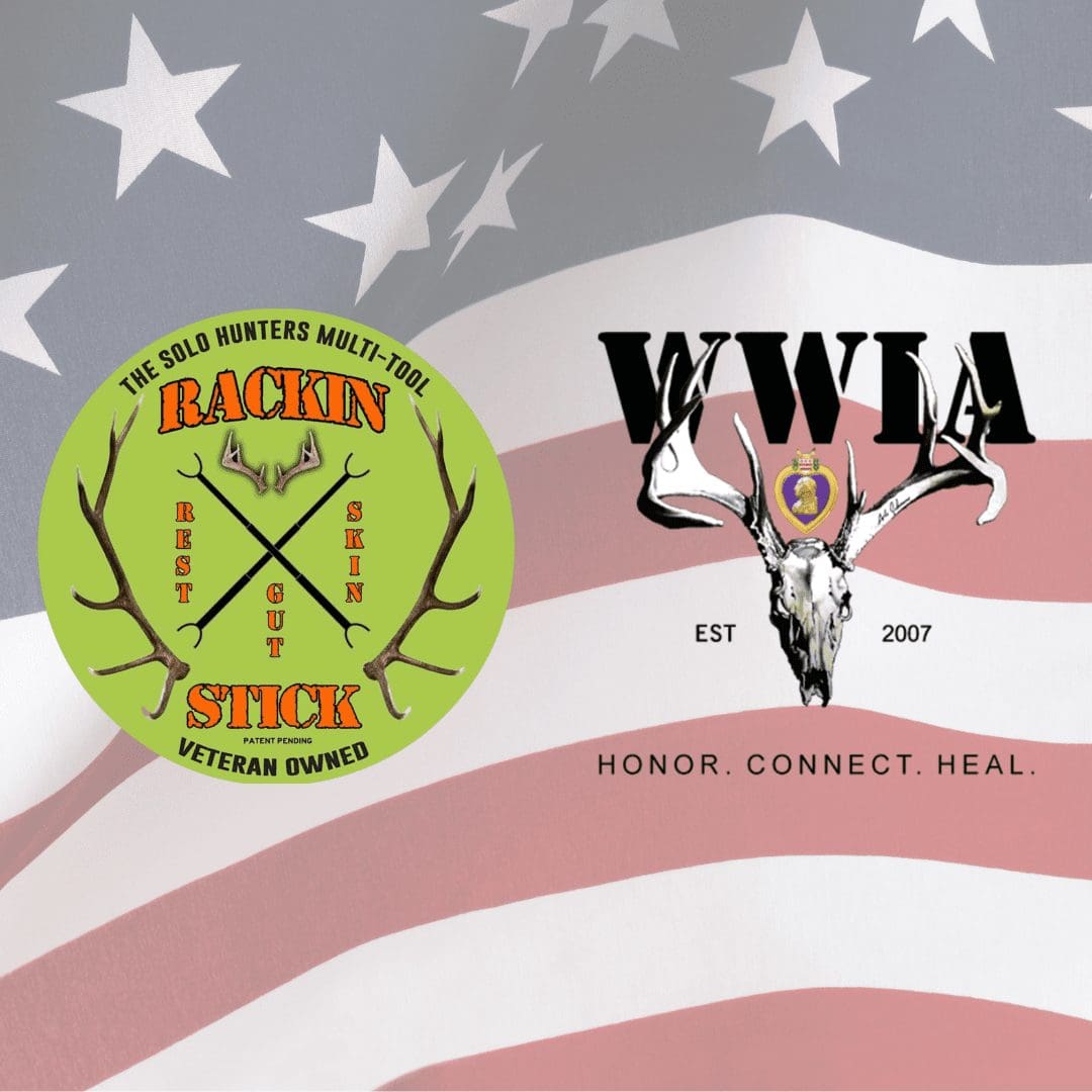 Logo featuring antlers and American flag background