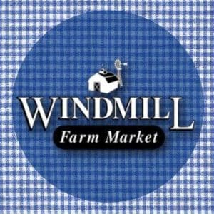 Windmill Farm Market logo on blue background.